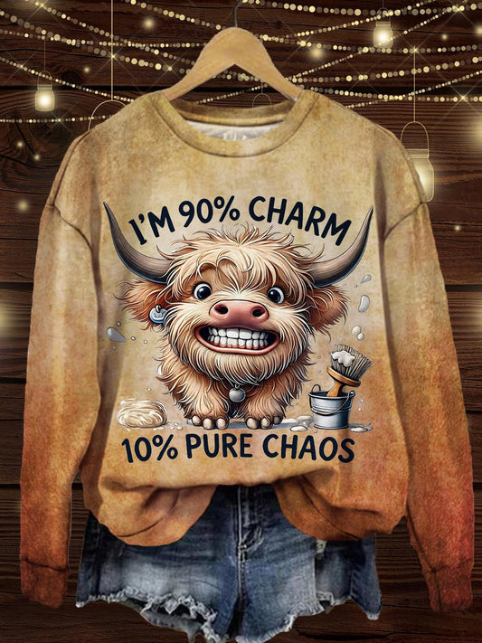 I'm 90% Charm 10% Pure Chaos Cute Calf Print Long Sleeve Top