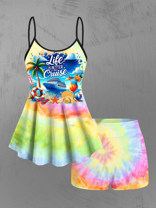 Life Is Better on A Cruise Tie Dye Two Piece Swimsuit