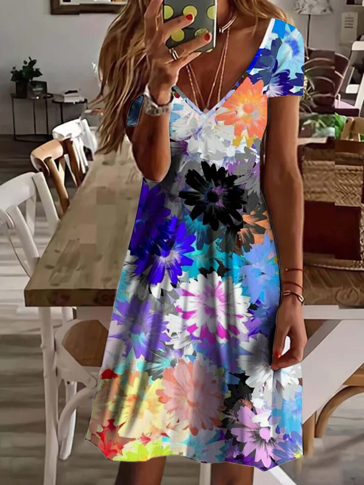 Women's Summer Floral Gradient Colorful Holiday Casual Suspender Dress