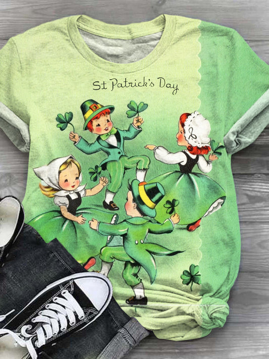 Vintage St. Patrick's Day Print Crew Neck T-Shirt