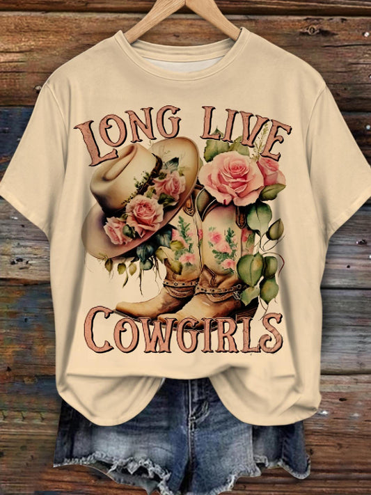 Long Live Western Denim Vintage Print Short Sleeve T-Shirt