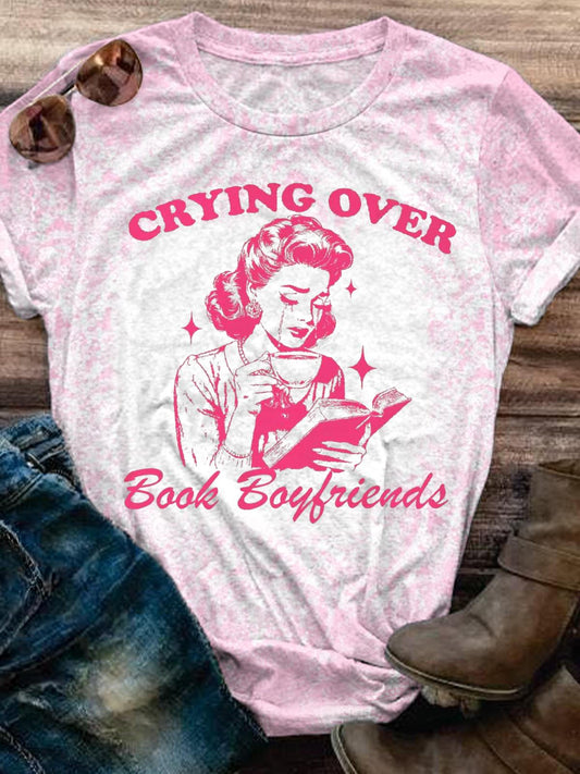 Vintage Crying Over Book Boyfriends Crew Neck T-shirt