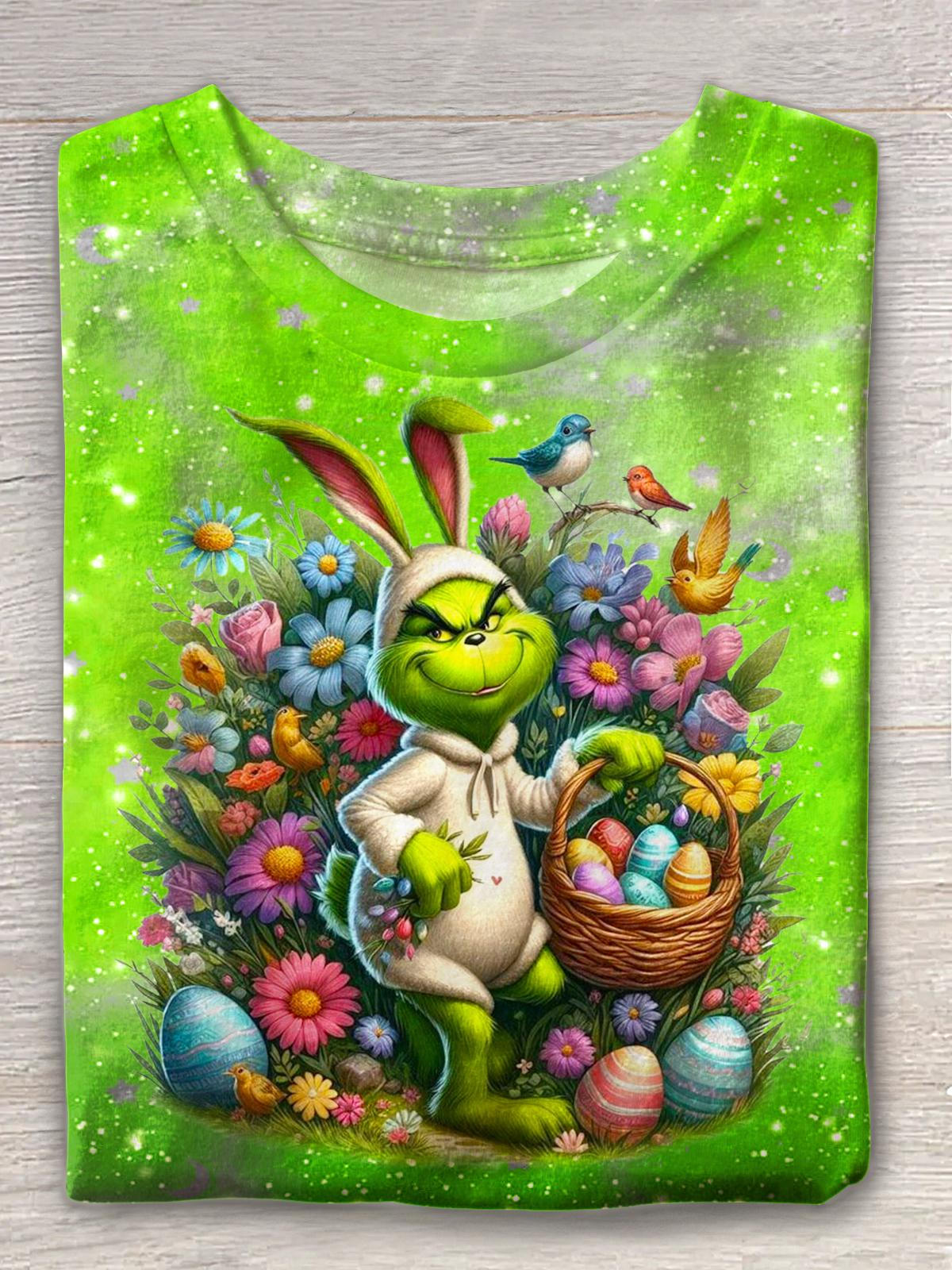 Cute Easter Egg Cartoon Print Crew Neck T-shirt