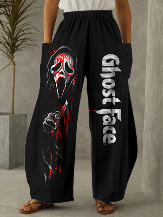 Halloween Ghost Face Print Casual Pants