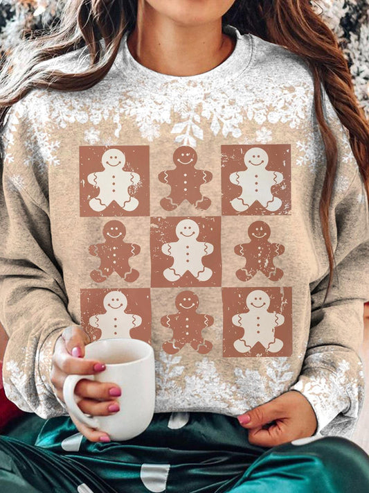 Women's Christmas Gingerbread Man Printed Long Sleeve Casual Top