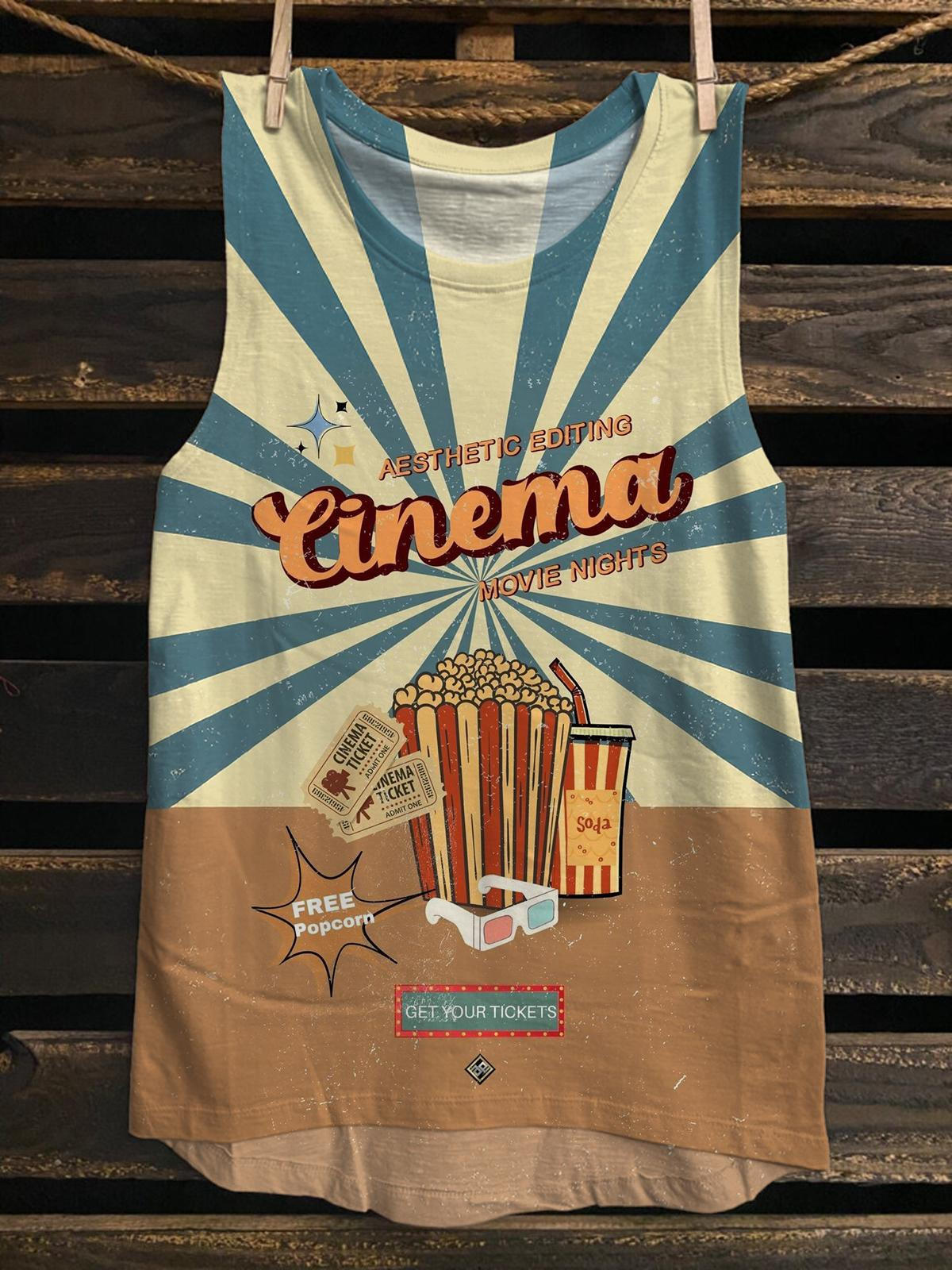 Aesthetic Editing Cinema Movie Nights Popcorn Drink Retro Print Tank Top