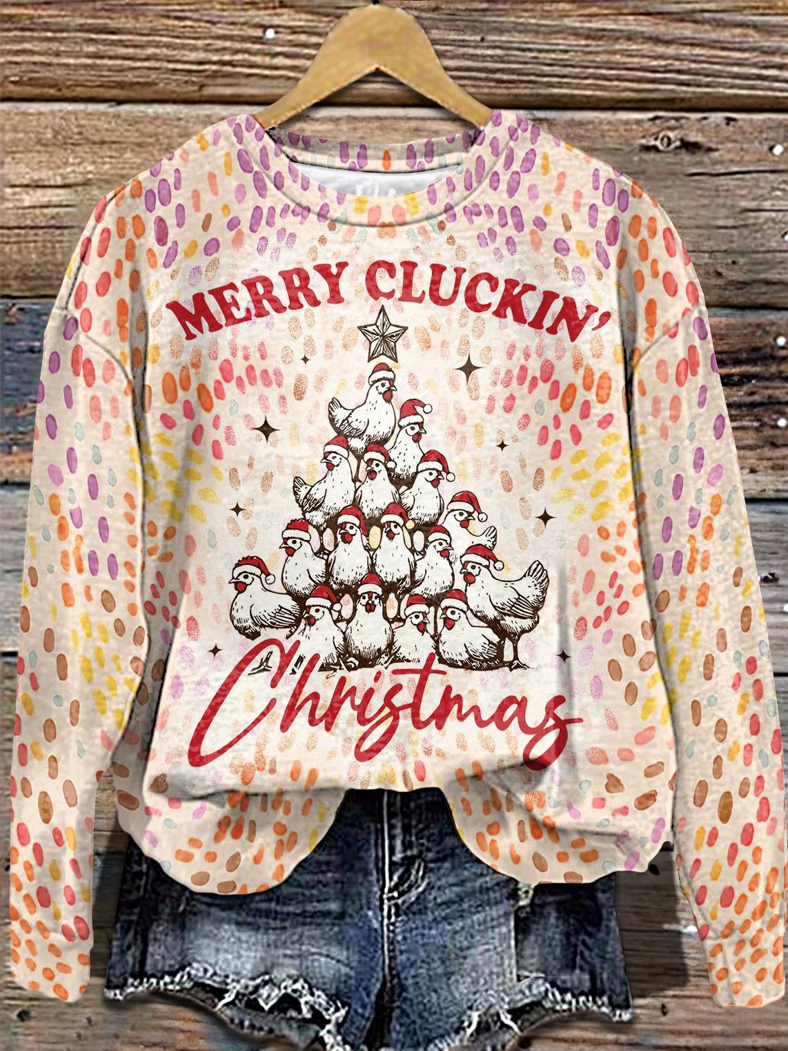 Merry Christmas Chick Farm Crew Neck Casual Sweatshirt