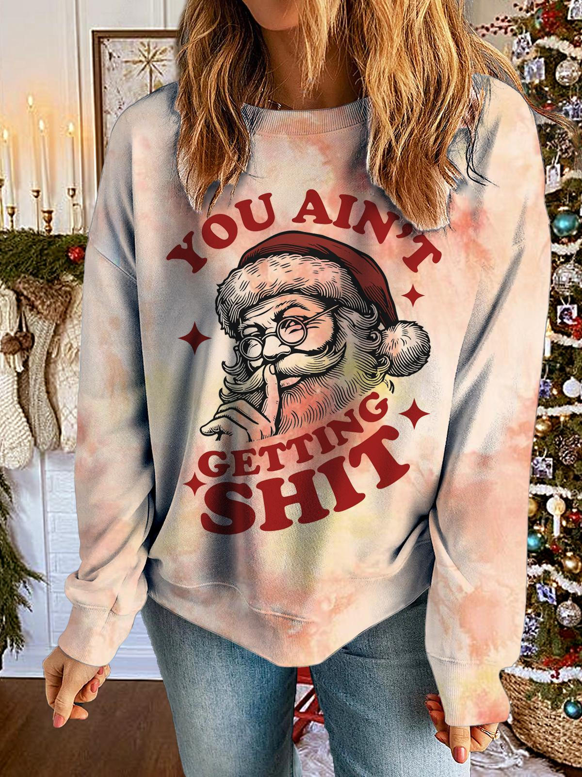 Funny Vintage Retro Christmas Santa Claus Printed Long Sleeve Casual Top