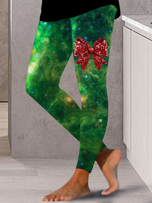 Bow Christmas Day Print Leggings