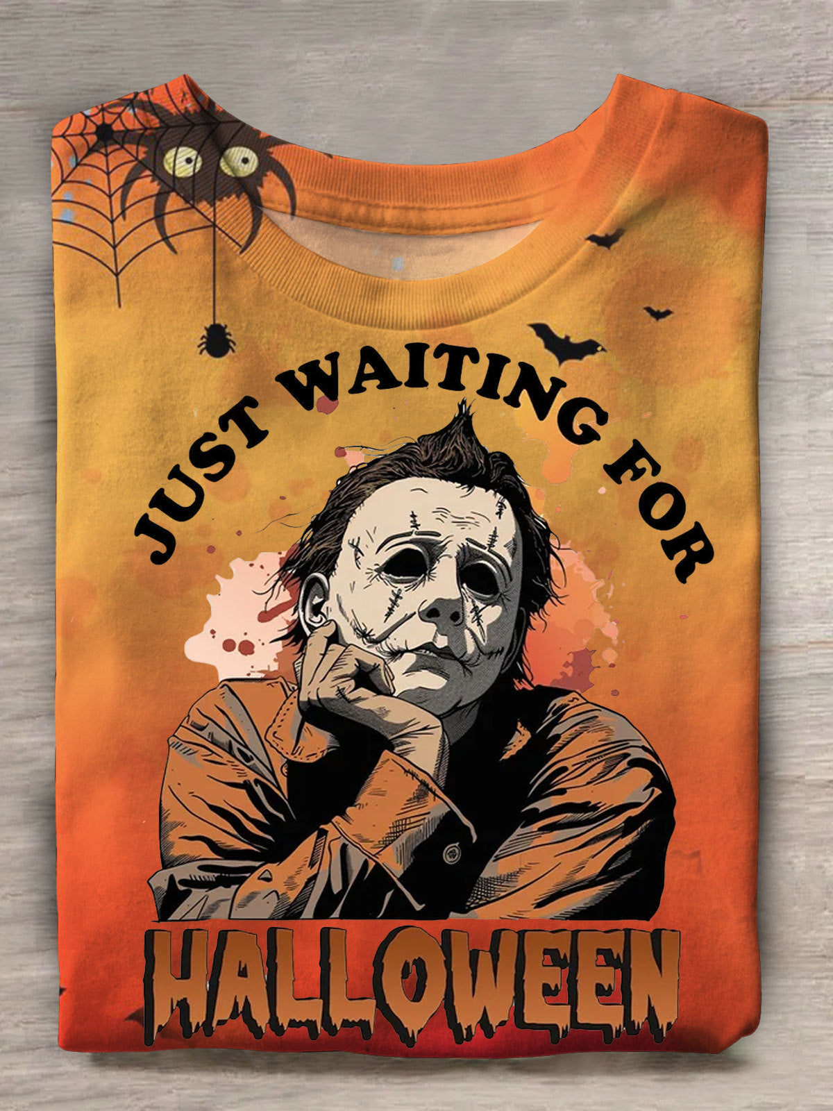 Just Waiting For Halloween Print Crew Neck T-shirt