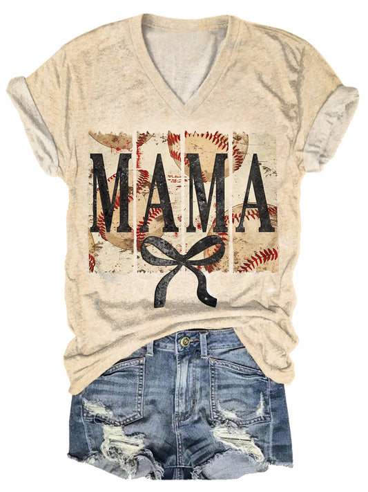 Mama Ball Game Sports Fan Baseball Vintage Print T-shirt