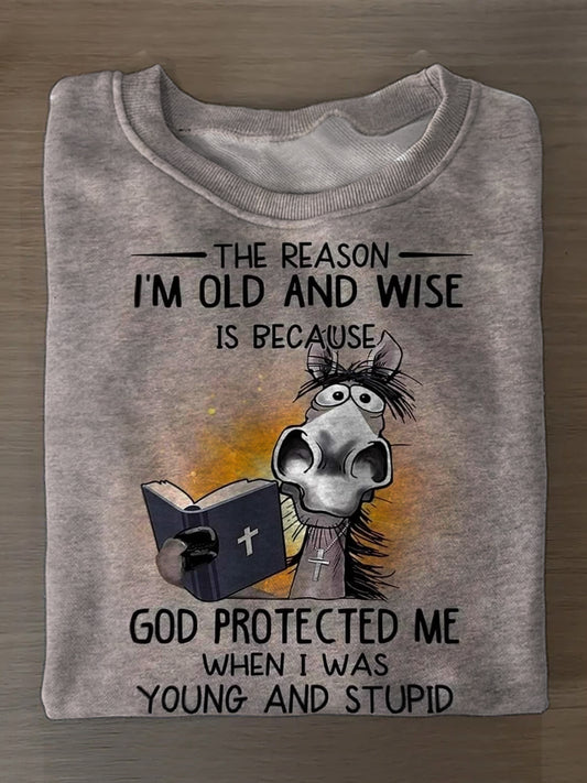 God Protected Me Printed Long Sleeve Casual Top