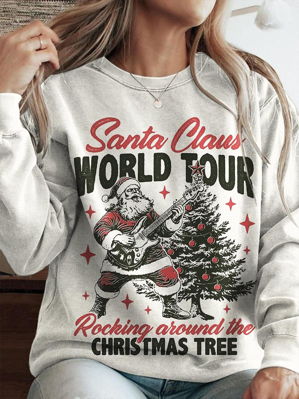 Women's Retro Santa Claus Print Crew Neck Casual Sweatshirt