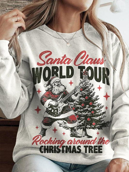 Women's Retro Santa Claus Print Crew Neck Casual Sweatshirt