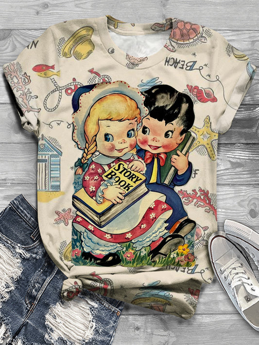 Story Book Reading Day Vintage Holiday Fun Print T-Shirt