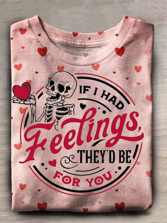 Skeleton Valentine Print Casual Short Sleeve T-shirt