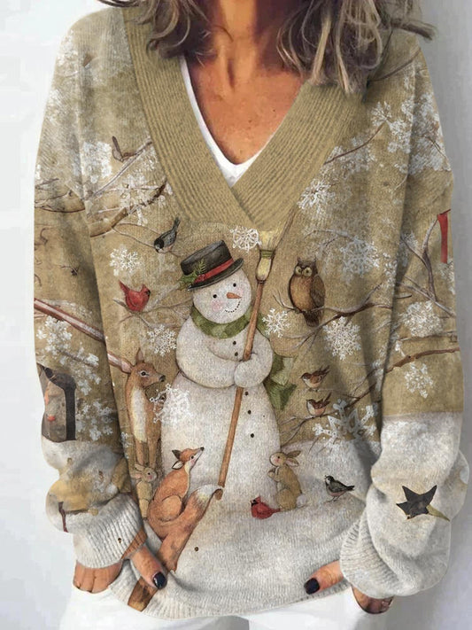 Women's Snowman Telling A Story At Christmas Cardigan Sweater