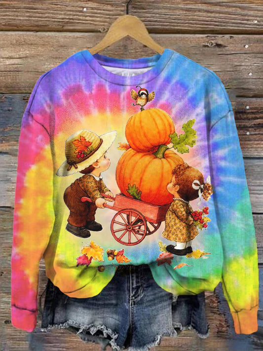 Women's Halloween Autumn Pumpkin Vintage Print Long Sleeve Top