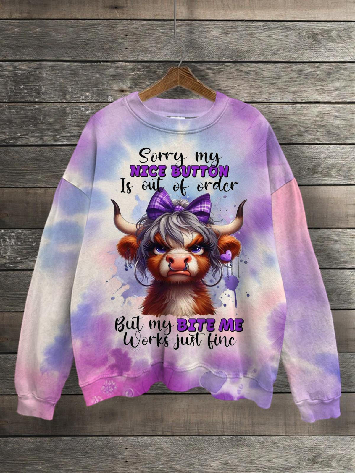 Funny Word Cute Cow Printed Long Sleeve Casual Top