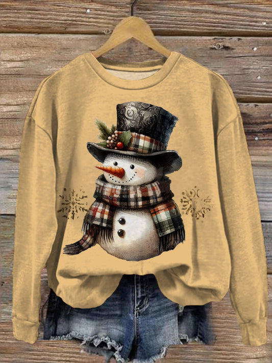 Vintage Snowman Printed Long Sleeve Top