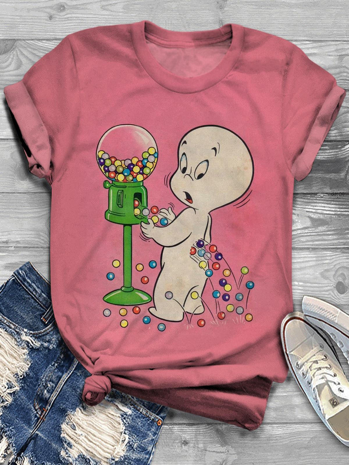 Women's Retro Fun Beads Funny Kids Printed Casual T-shirt