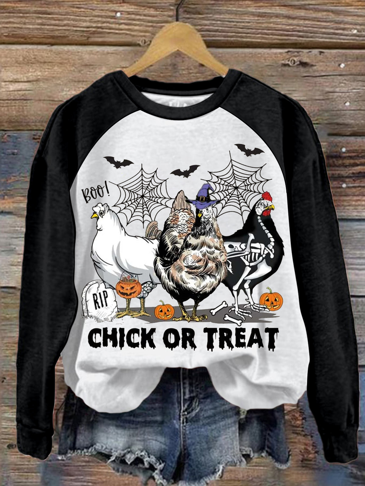 Skeleton Chicken Halloween Pumpkin Long Sleeve Printed Top