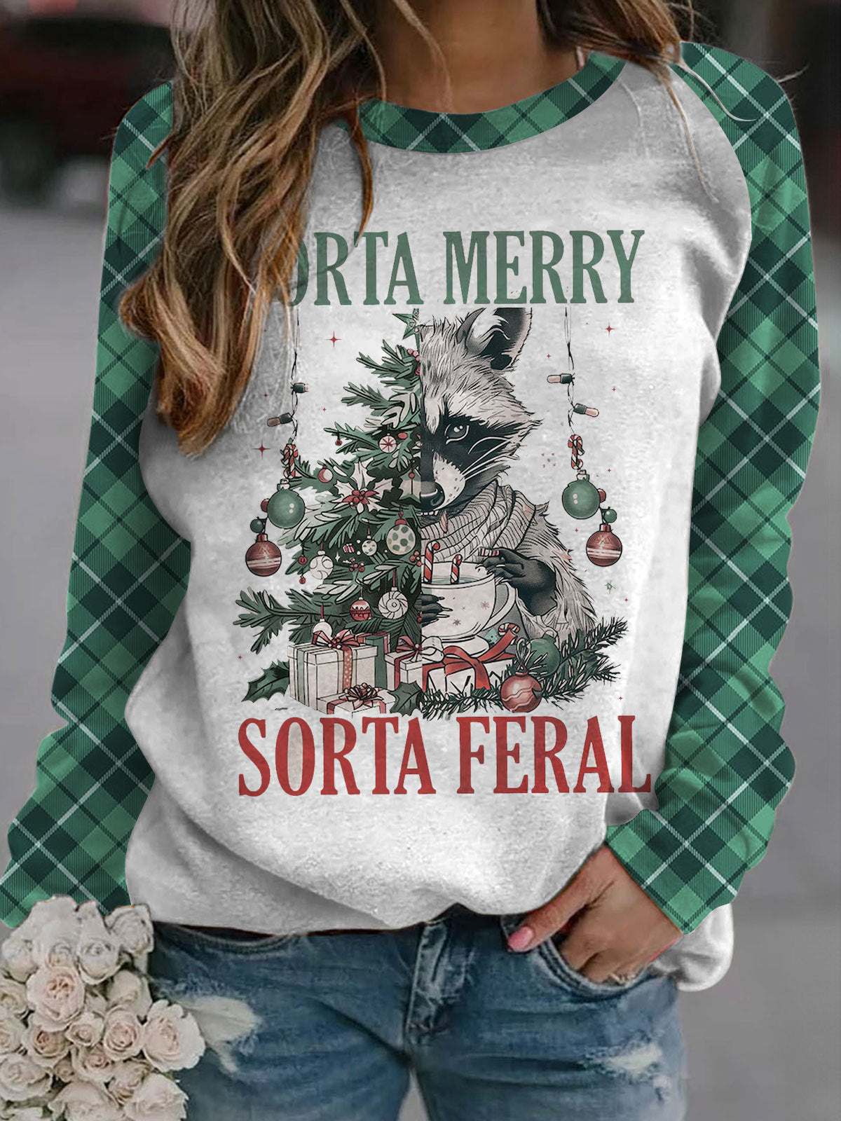 Sorta Santa Sorta Feral Christmas Long Sleeve Casual Top