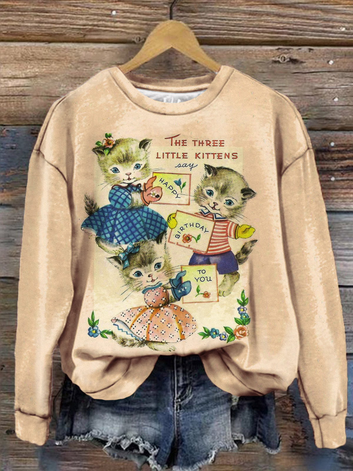 The Three Little Kittens Vintage Print Long Sleeve Top