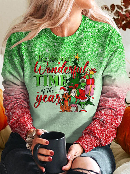 Women's Vintage Christmas Grnicmas Printed Long Sleeve Casual Top