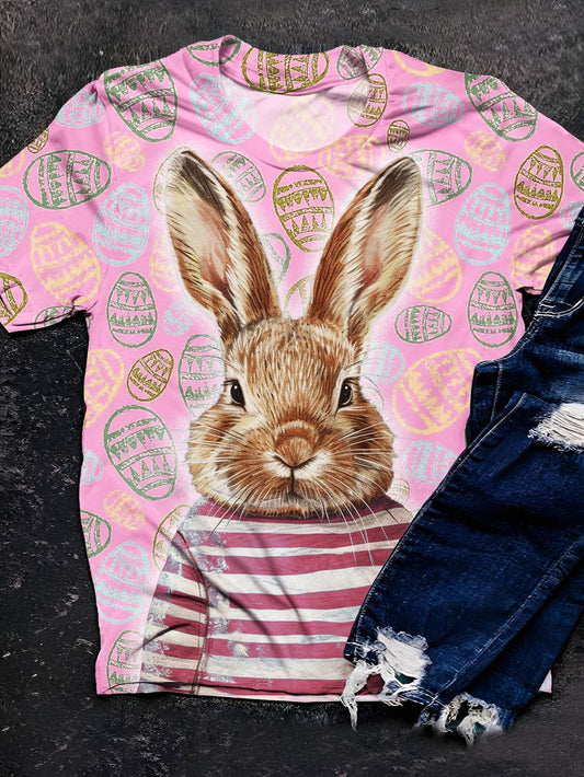 Easter Egg Bunny Print Crew Neck T-shirt