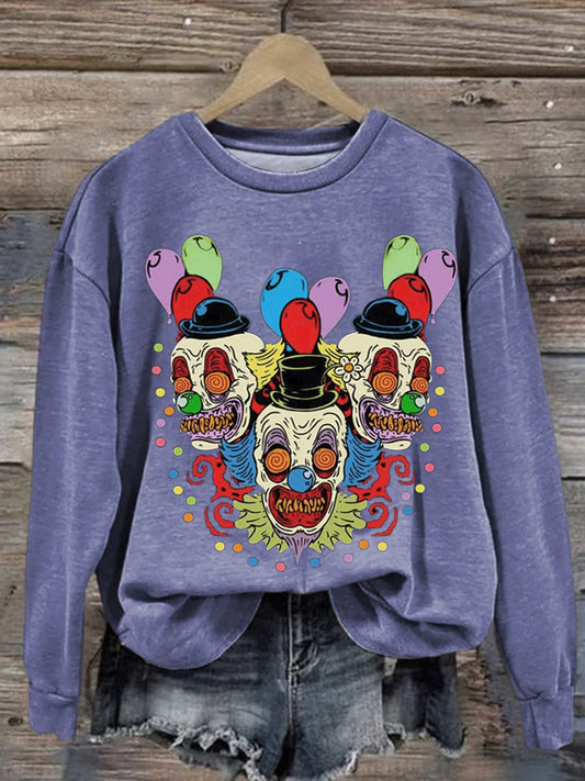 Women's Scary Clown Halloween Round Neck Long Sleeve Top