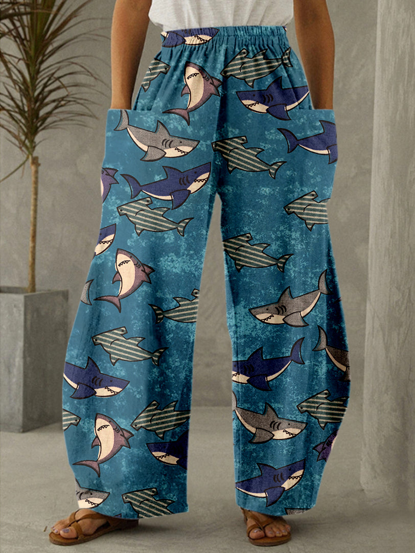 Smiling Shark Print Casual Pants