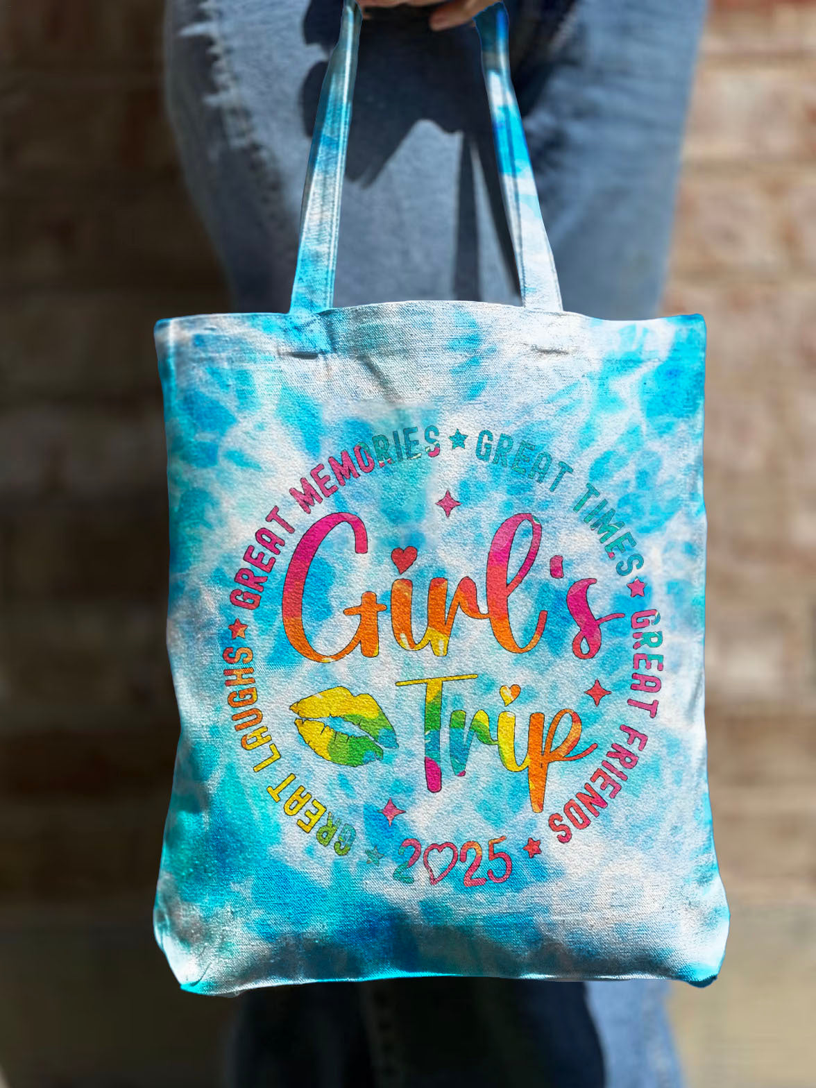 Girl Trip 2025 Tie Dye Shoulder Zipper Canvas Bag