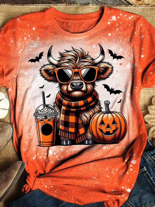 Women's Fall Pumpkin Halloween Print T-Shirt