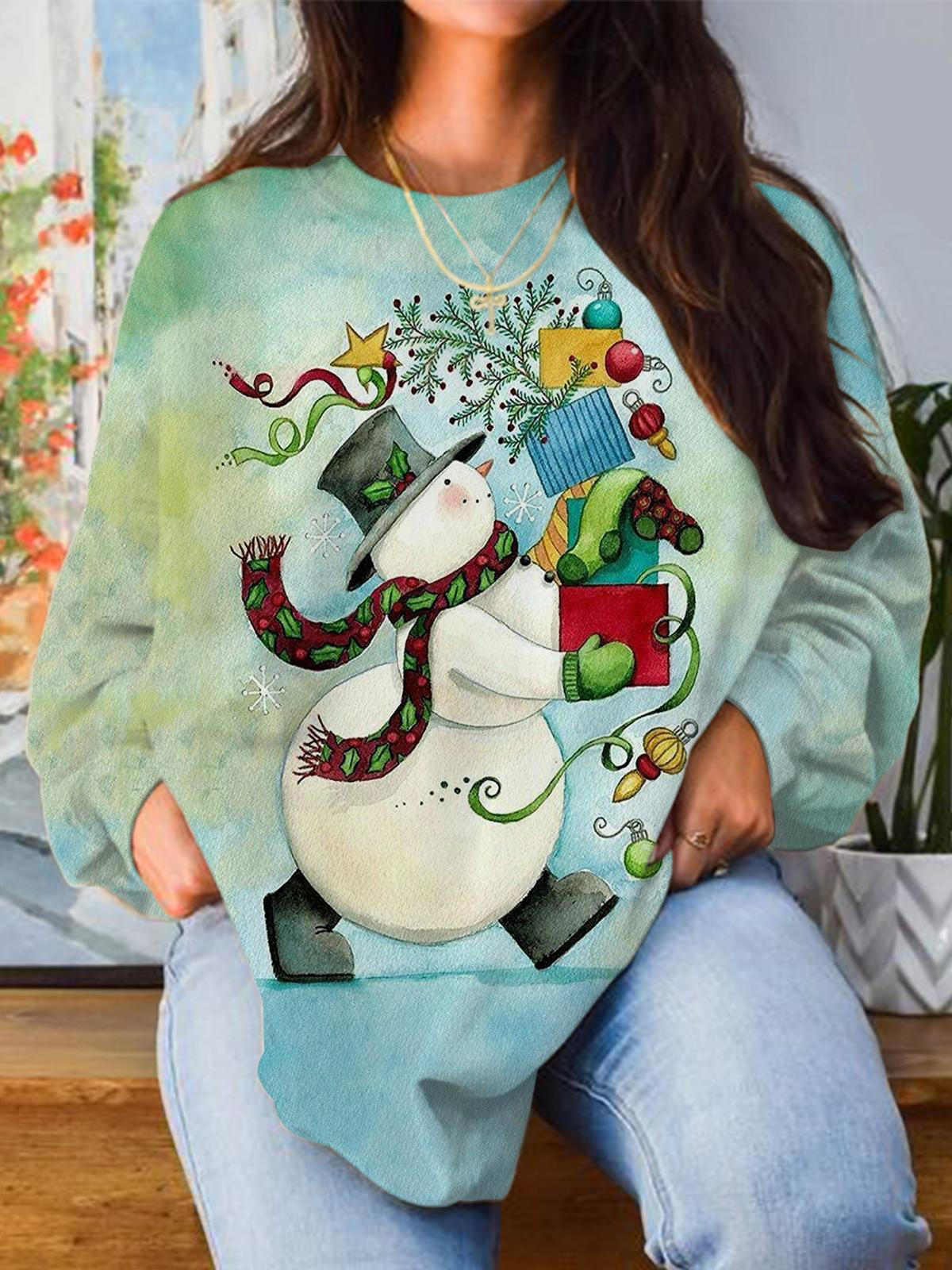 Holding Gifts Snowman Long Sleeve Top