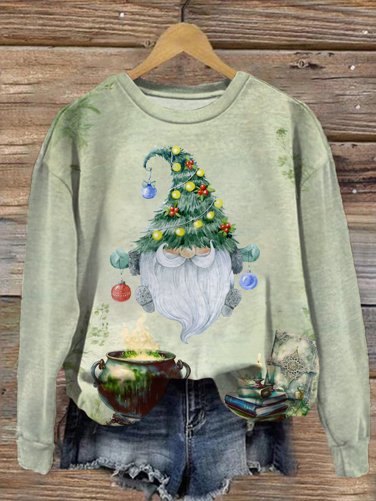 Women's Gnome With Christmas Tree Long Sleeve Top