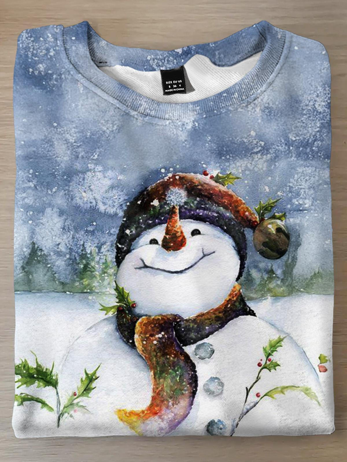 Women's Christmas Snowman Print Long Sleeve Top