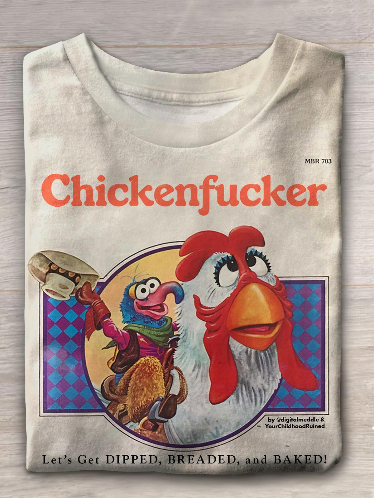 Women's Chickenfucker Retro Western Monster Print Casual T-shirt