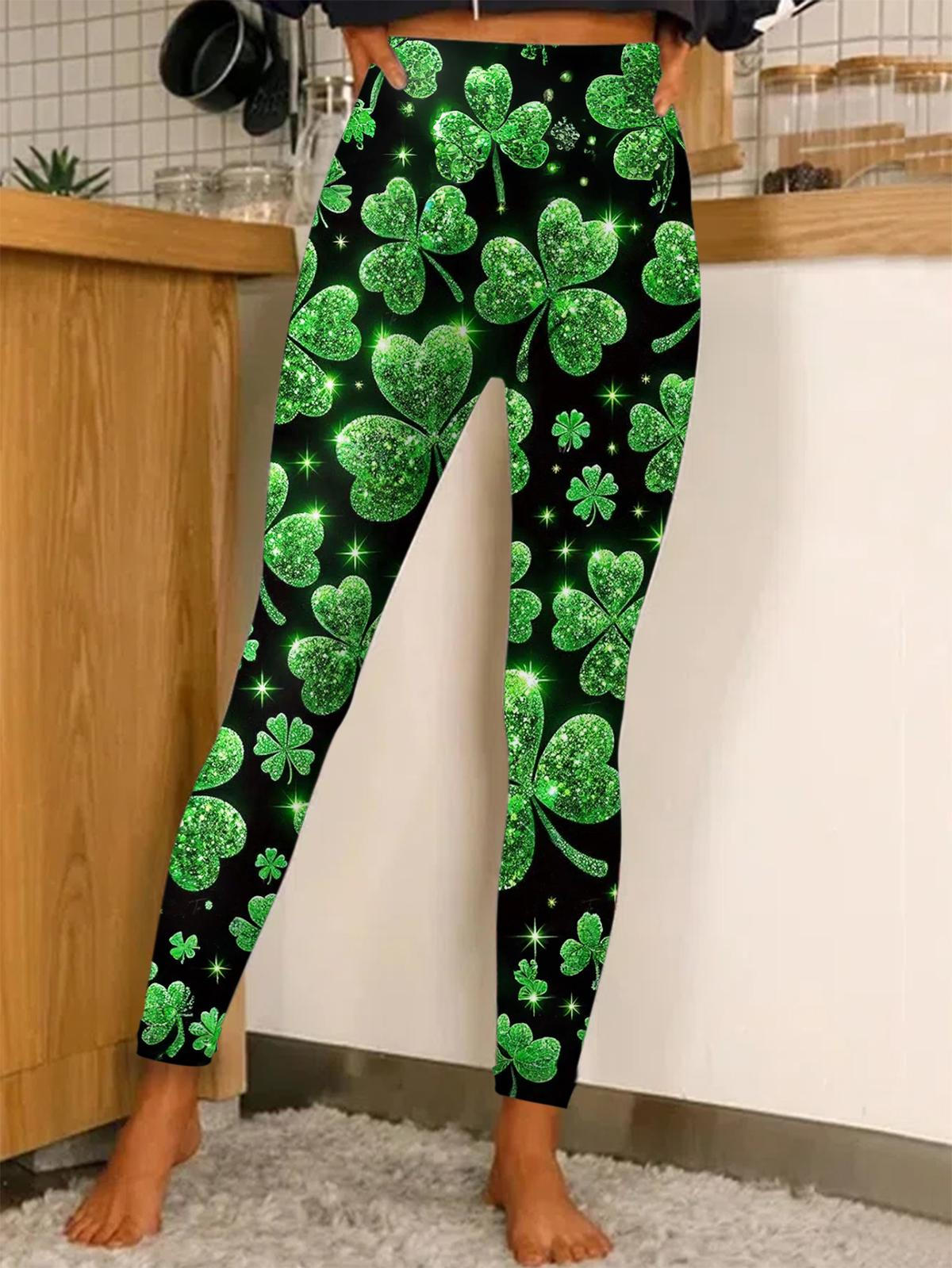 St Patricks Day Shamrock Print Leggings