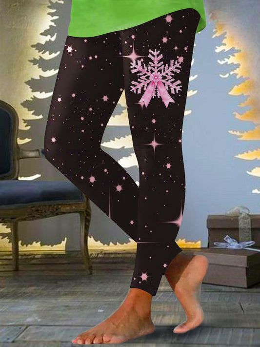 Pink Star Snowflake Print Leggings