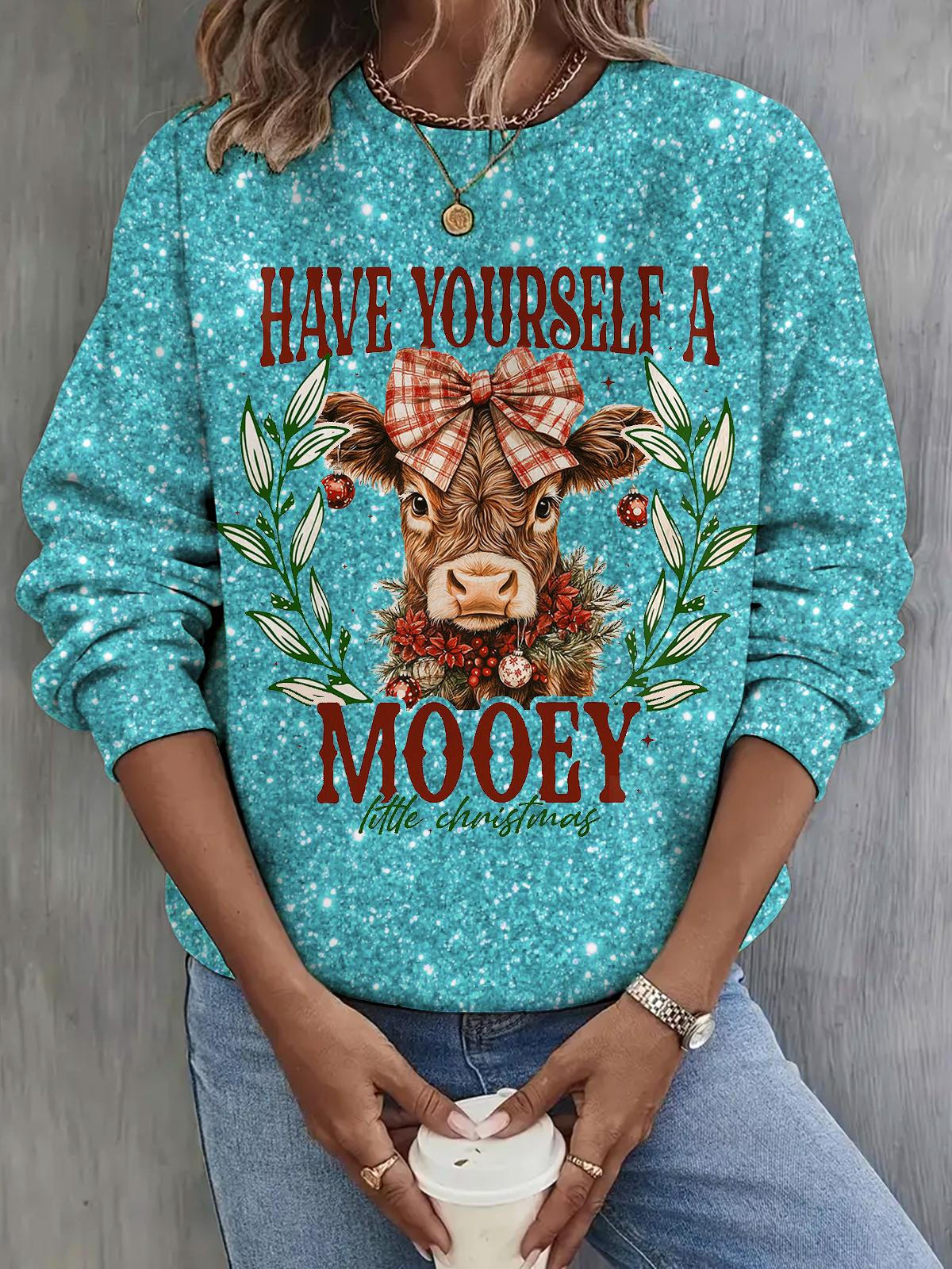 Have Yourself A Mooey Christmas Print Long Sleeve Top