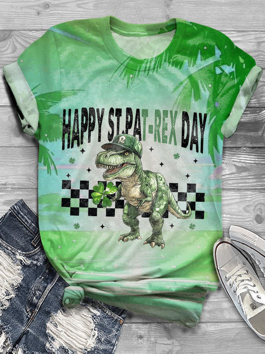 Happy St. Patrick Day Cute Dinosaur Casual Vacation Print T-shirt