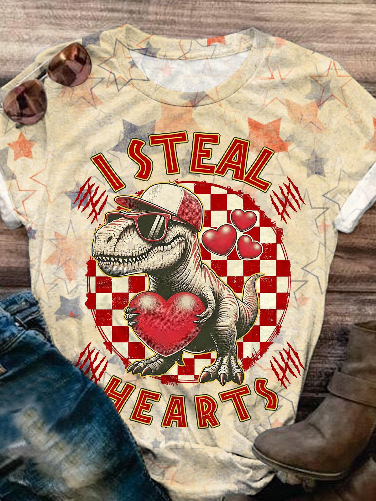 I Steal Hearts Tyrannosaurus Rex Love Valentine's Day Print T-shirt