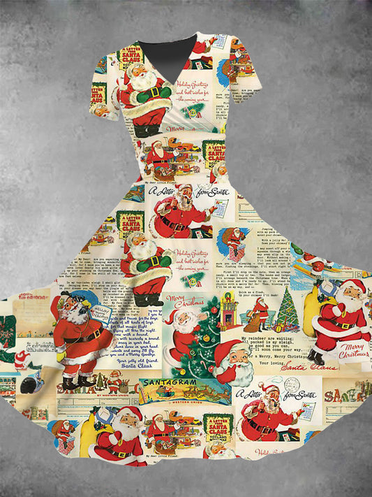 Santa Illustrated V-Neck Women's Dress