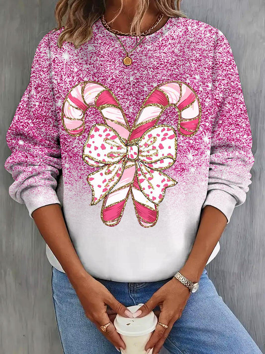 Women's Christmas Cute Bow Gradient Print Casual Long Sleeve Top