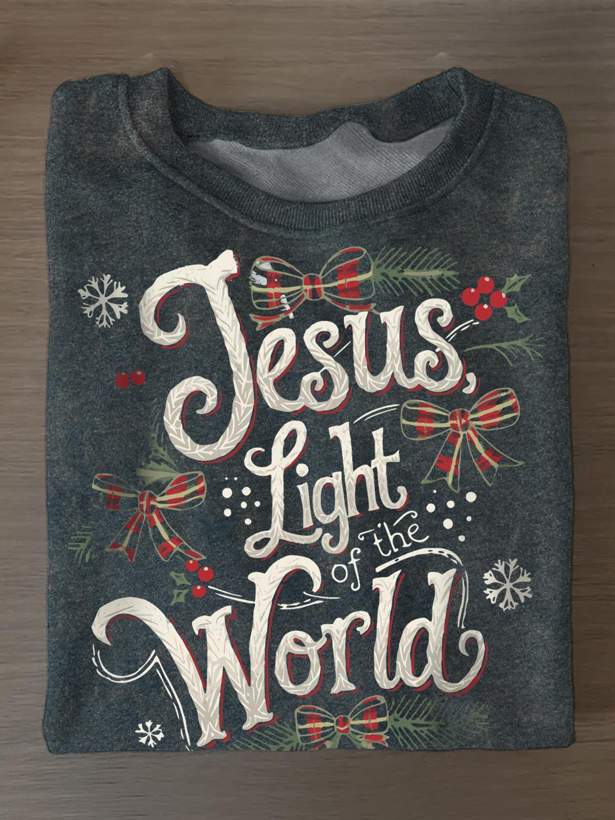 Jesus Light of the World Printed Long Sleeve Casual Top