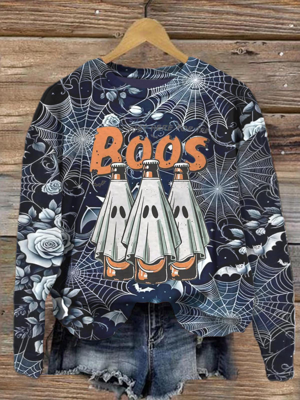 Women's Ghost Outing Boos Crew Neck Casual Sweatshirt