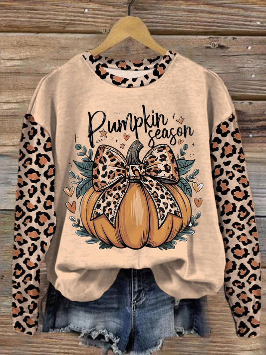 Women's Vintage Autumn Fall Pumpkin Season Round Neck Long Sleeve Top