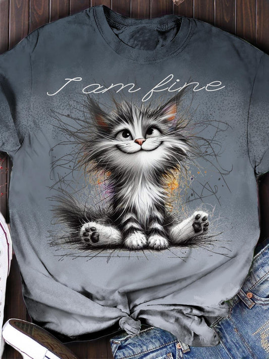 Women's kitten Crew Neck T-shirt