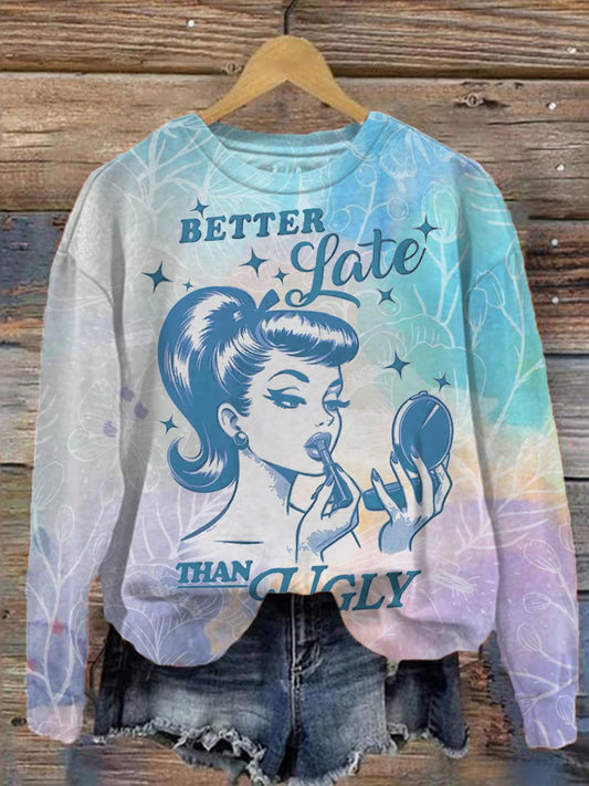 Better Late Women's Vintage Print Crew Neck Top